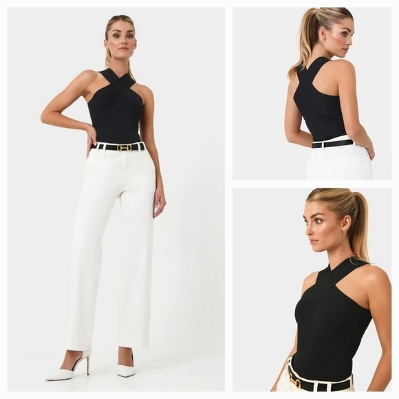 D.EXTERIORMADE IN ITALY CRISS CROSS HALTER TOP - Picture 1 of 3